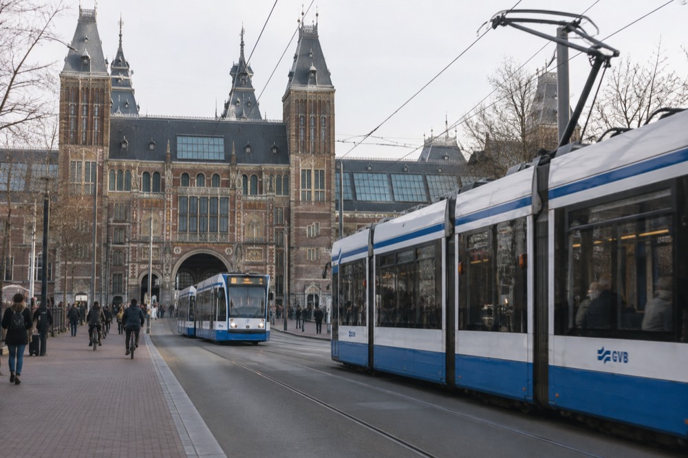 Trams passing in front of the Rijksmuseum building