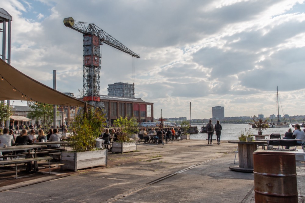 Late afternoon light on the buildings around NDSM Wharf
