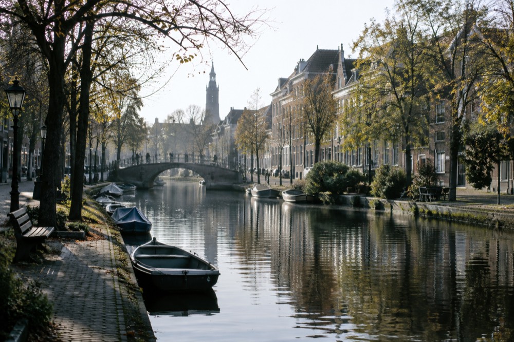 A street-level view of Haarlem on an ordinary weekday morning