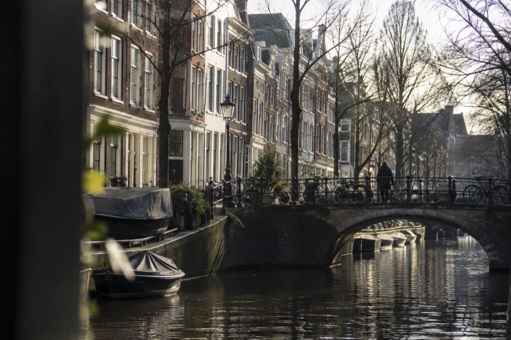 Low winter sun across the rooftops near Jordaan