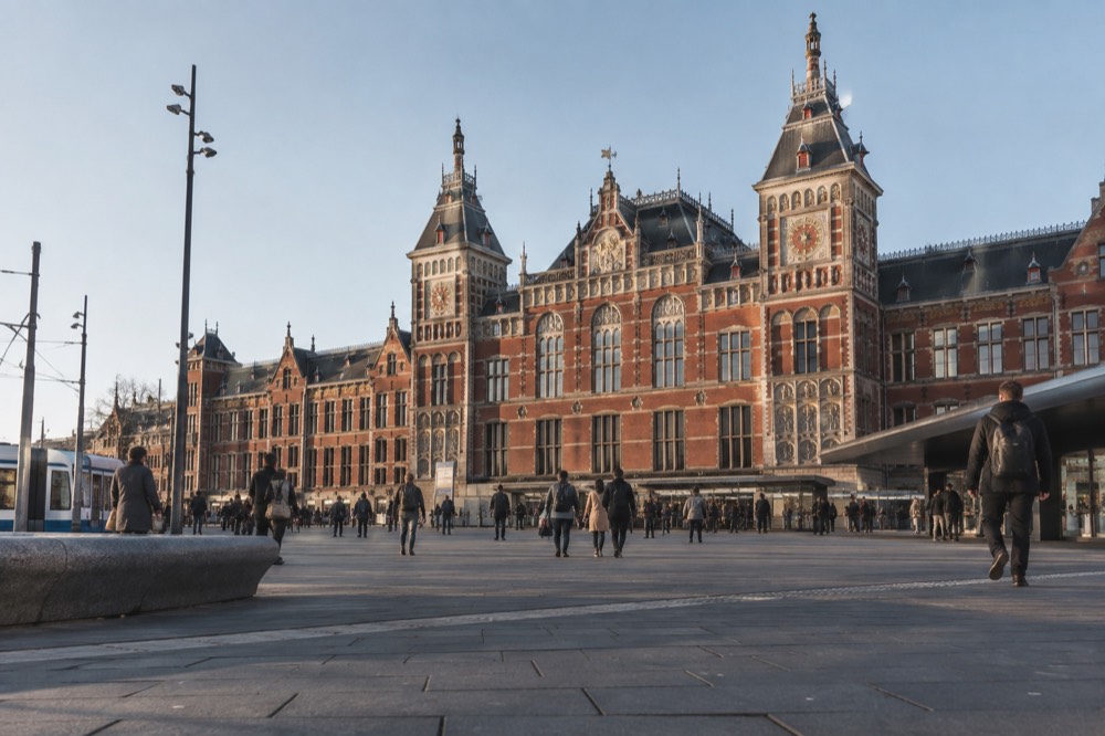 A street-level view of Centraal Station on an ordinary weekday morning