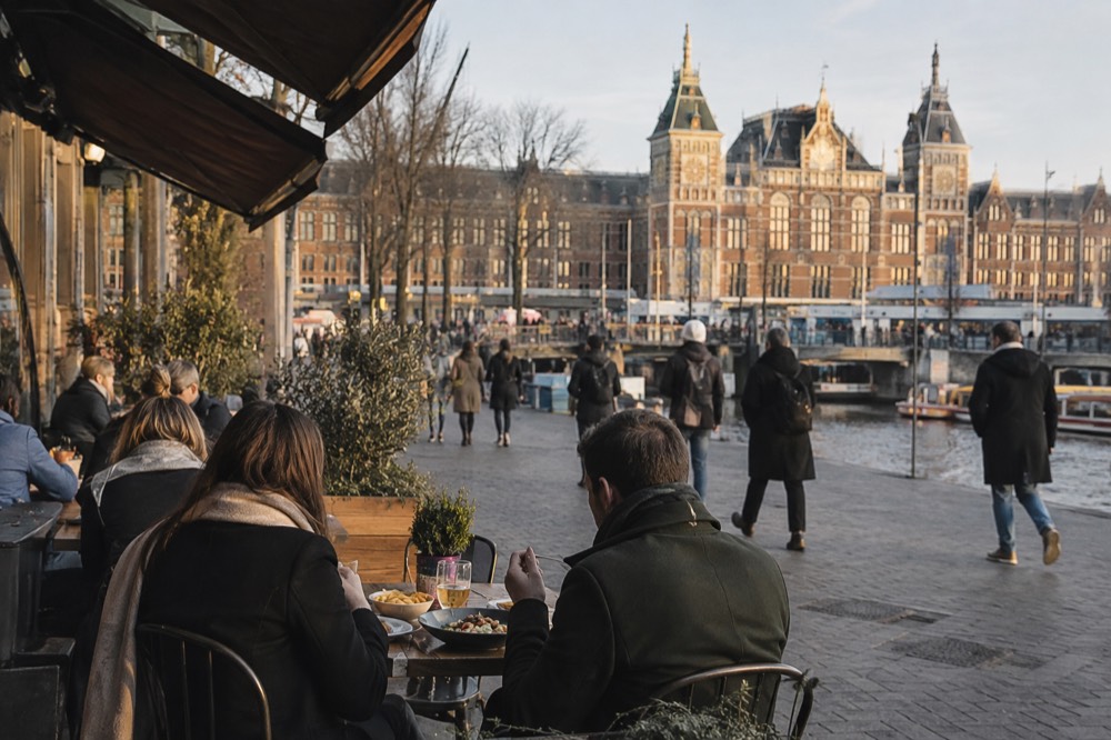 Low winter sun across the rooftops near Centraal Station