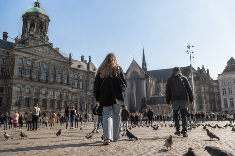 A narrow side street leading away from Dam Square