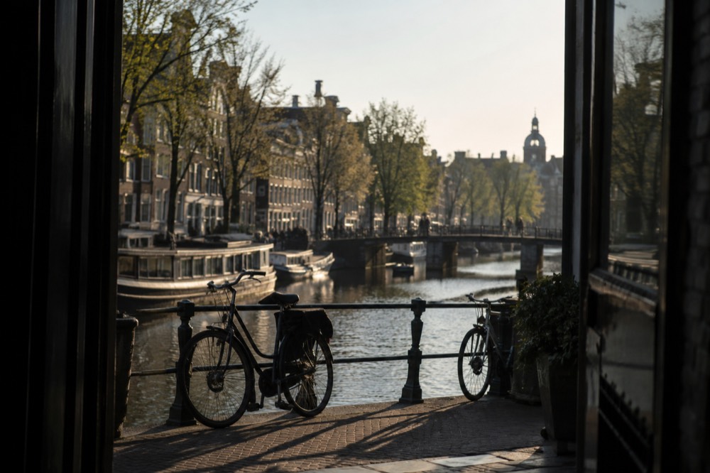 The approach to Heineken Experience, with bicycles leaning against the railings