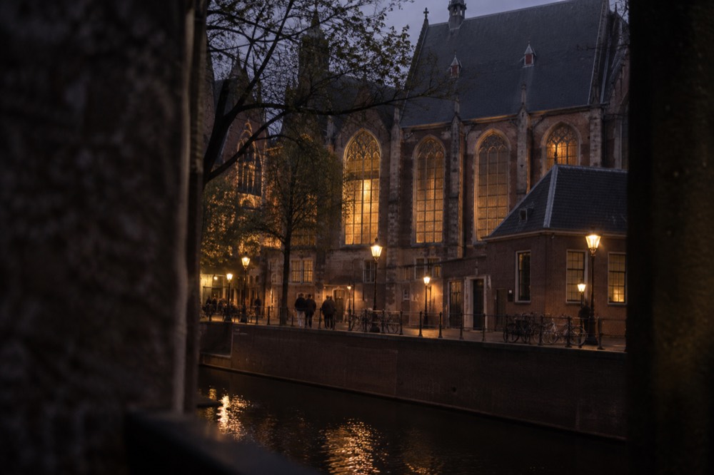 A wide view across the water towards Oude Kerk