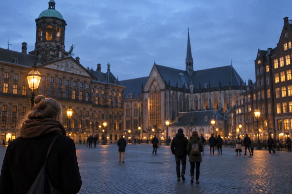 A narrow side street leading away from Dam Square