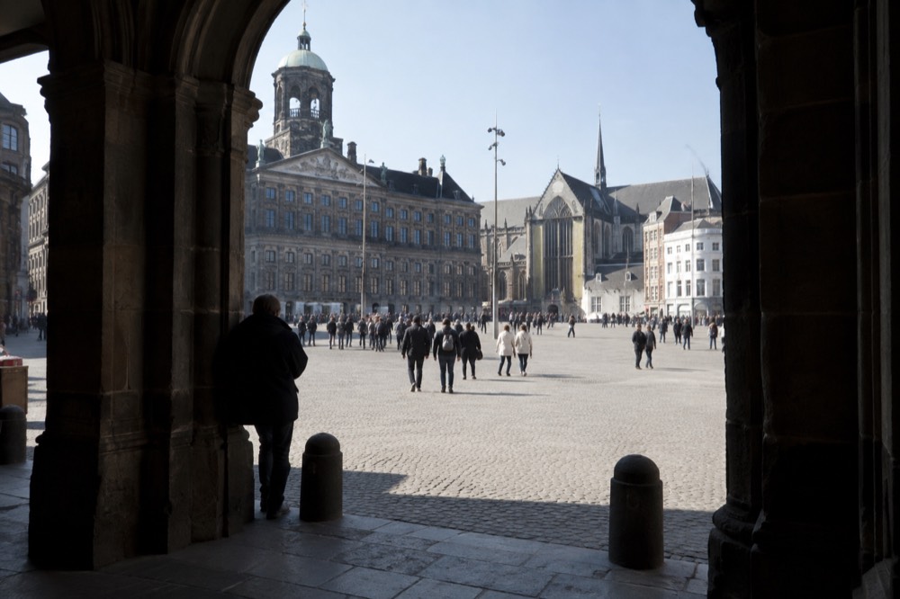 A wide view across the water towards Dam Square