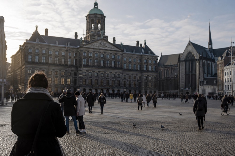 A wide view across the water towards Dam Square