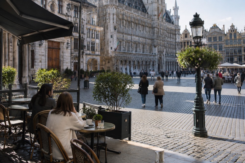 A wide view across the water towards Brussels