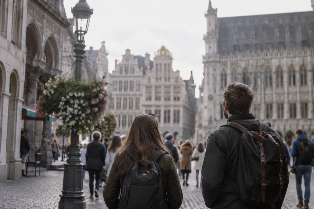 A street-level view of Brussels on an ordinary weekday morning