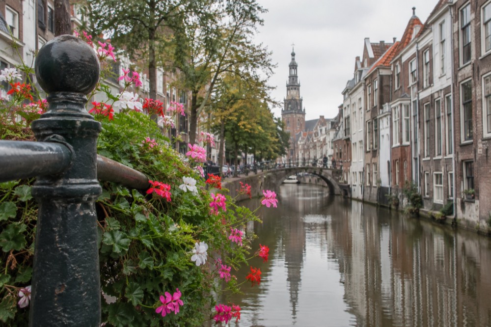 A wide view across the water towards Gouda