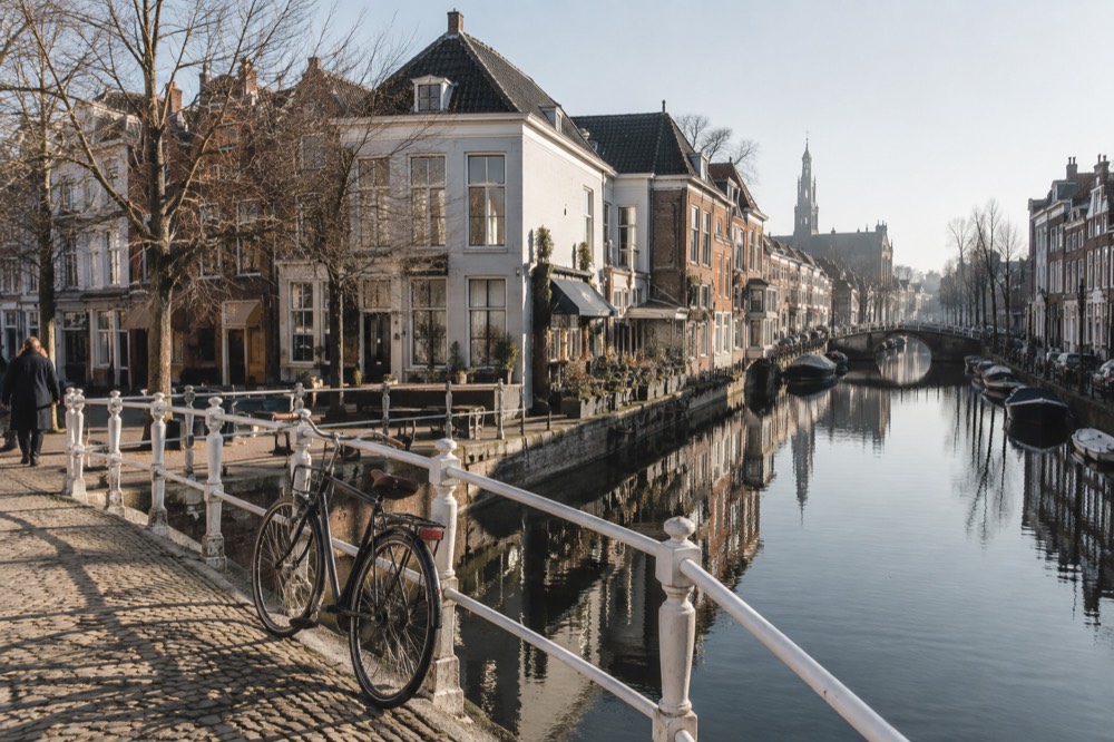 The waterfront near Gouda under a broad grey northern sky