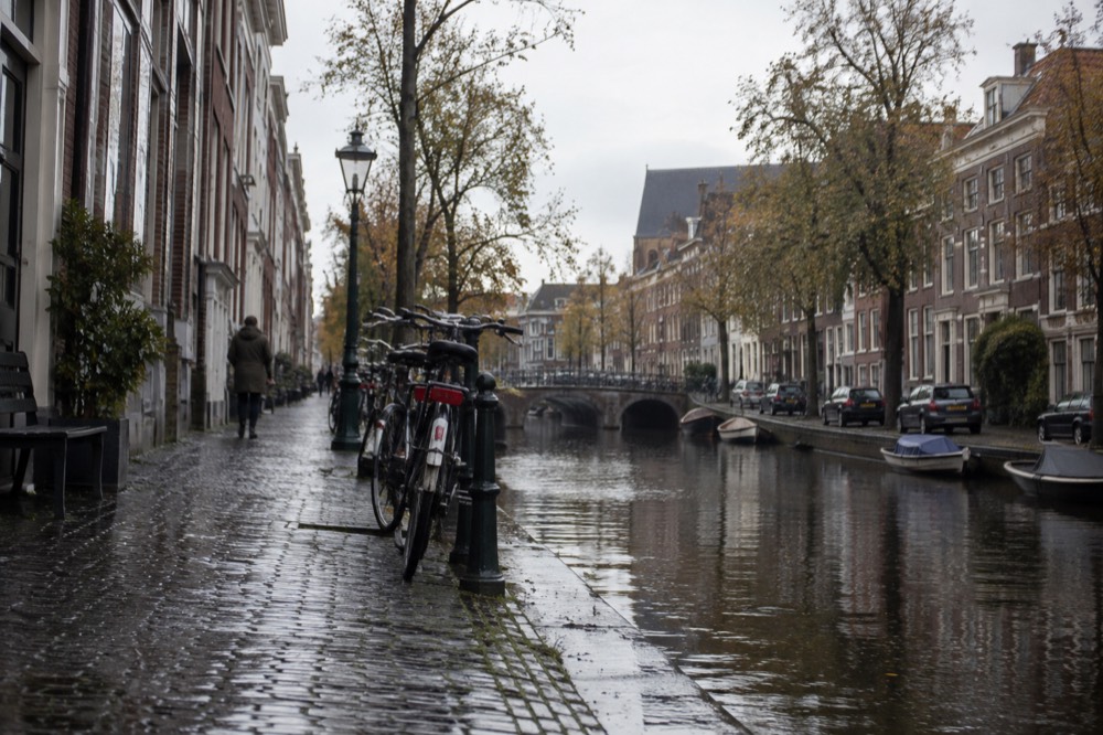 The waterfront near Haarlem under a broad grey northern sky