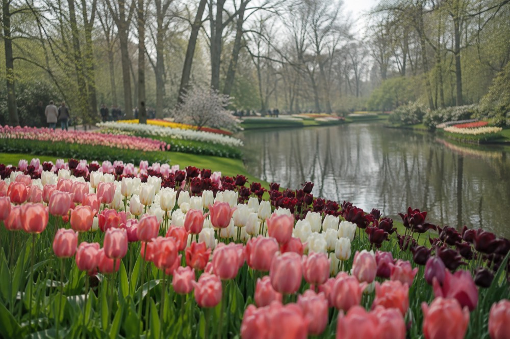 A street-level view of Keukenhof on an ordinary weekday morning