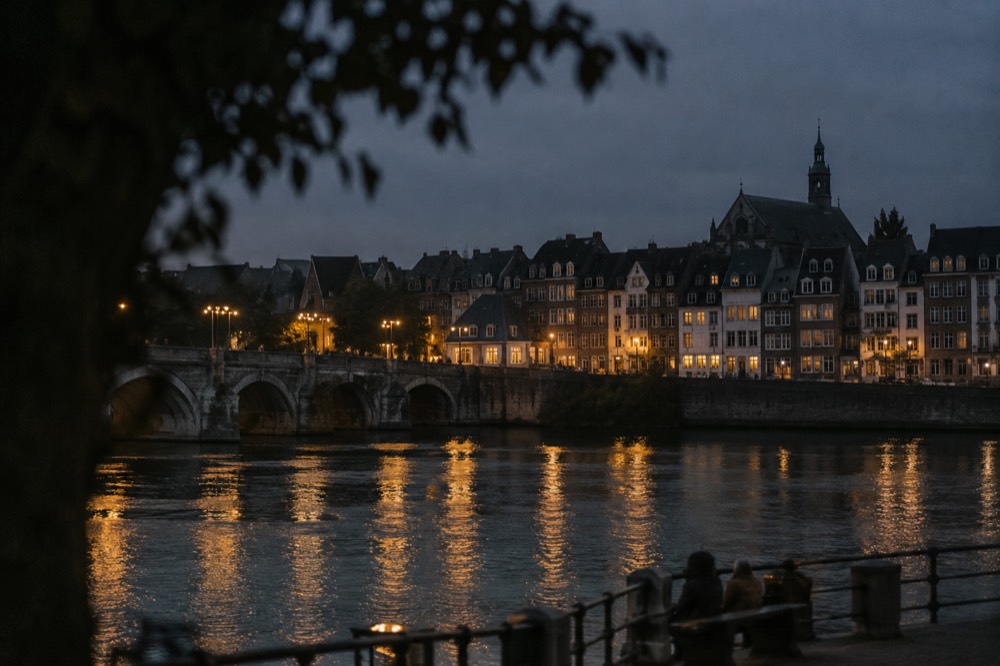 A wide view across the water towards Maastricht