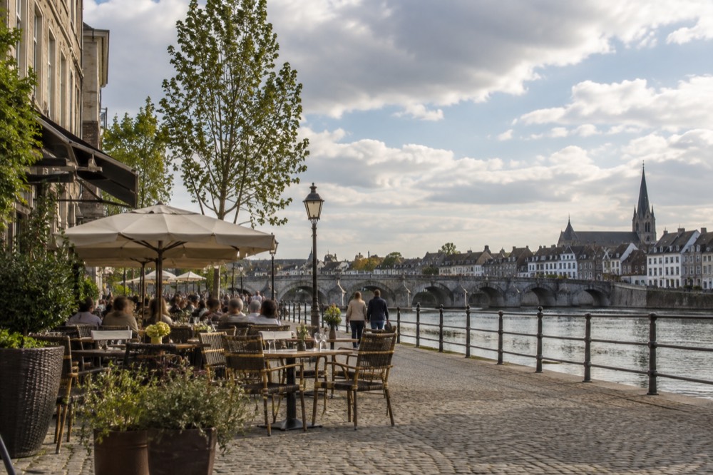 The approach to Maastricht, with bicycles leaning against the railings