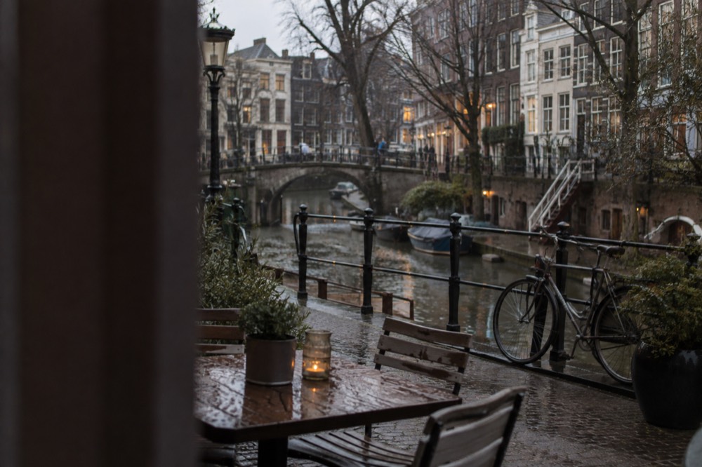 The approach to Utrecht, with bicycles leaning against the railings