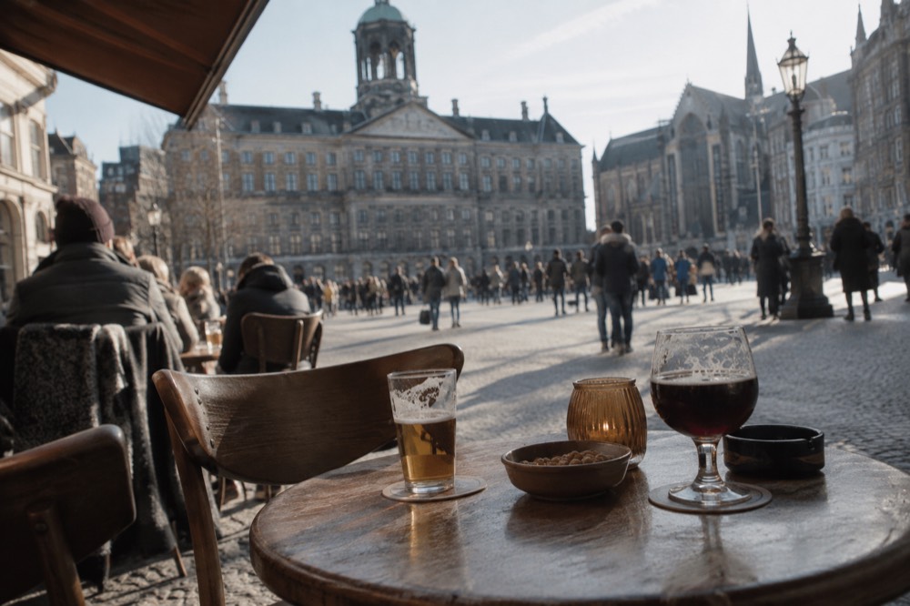 A wide view across the water towards Dam Square