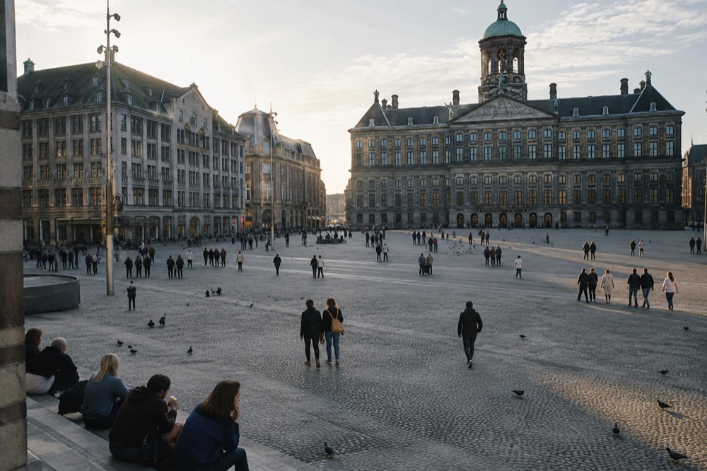 A wide view across the water towards Dam Square