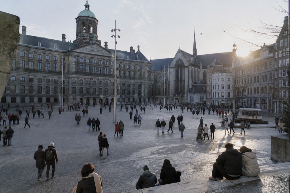 A wide view across the water towards Dam Square