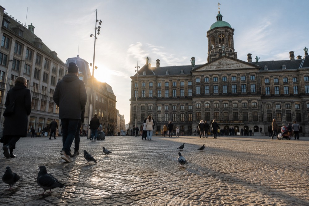 A narrow side street leading away from Dam Square