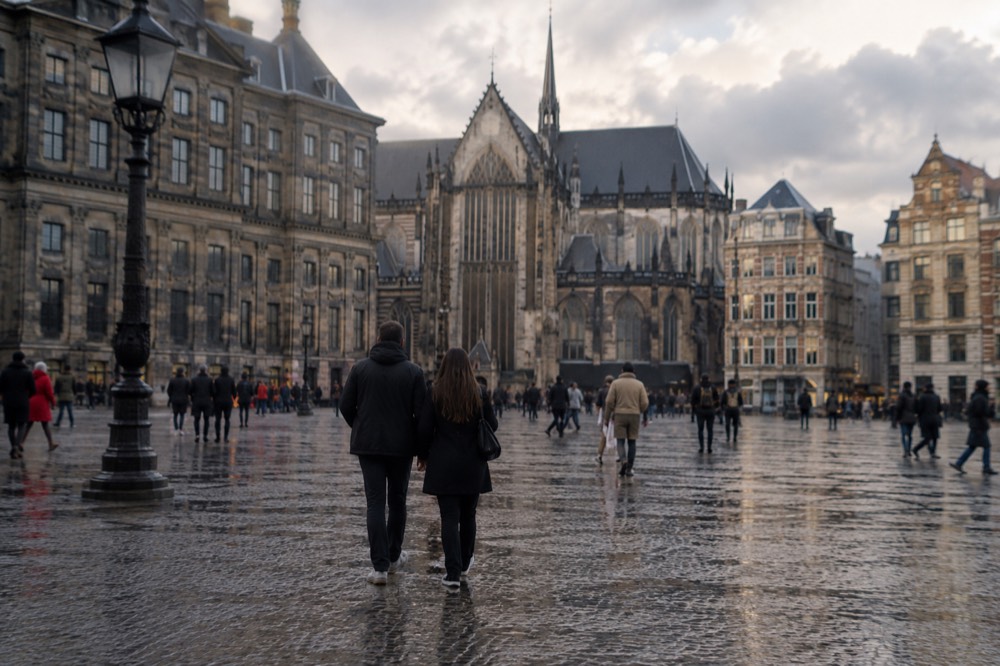 Late afternoon light on the buildings around Dam Square