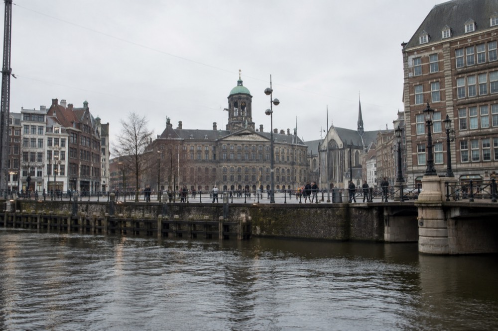 The frontage of Dam Square viewed from the opposite bank