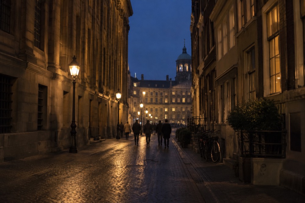 A narrow side street leading away from Dam Square