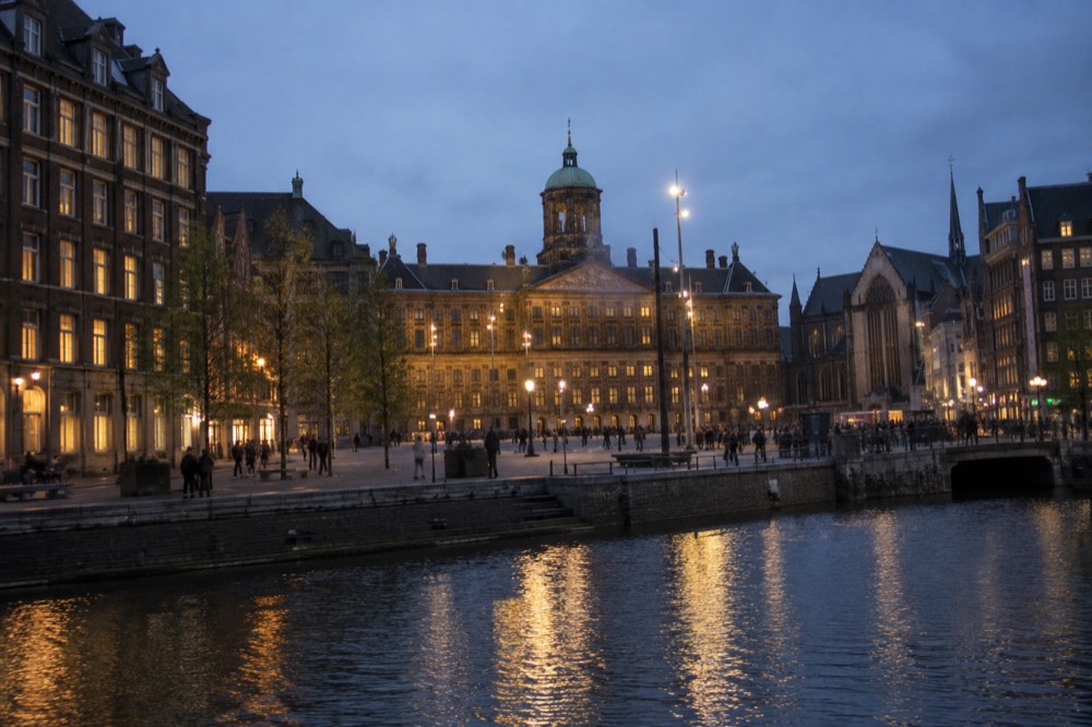 The frontage of Dam Square viewed from the opposite bank