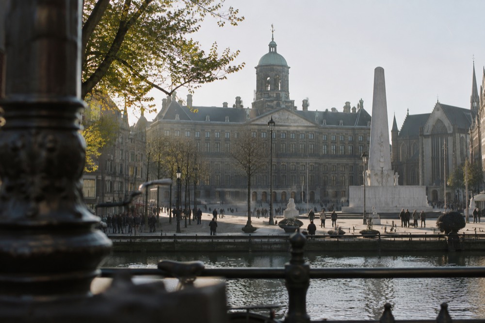 The frontage of Dam Square viewed from the opposite bank