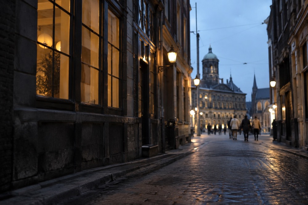 A narrow side street leading away from Dam Square